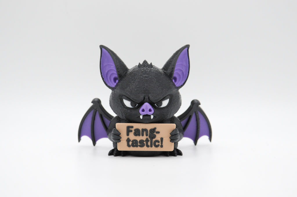 Bat holding a Fang-tastic sign