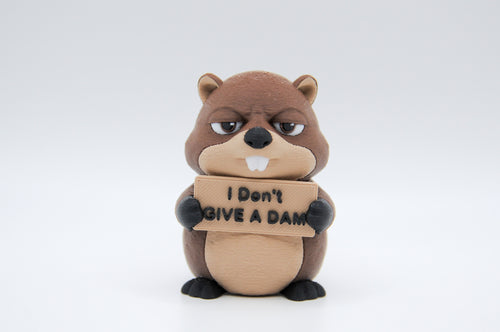 Beaver holding an I Don't Give a Dam sign