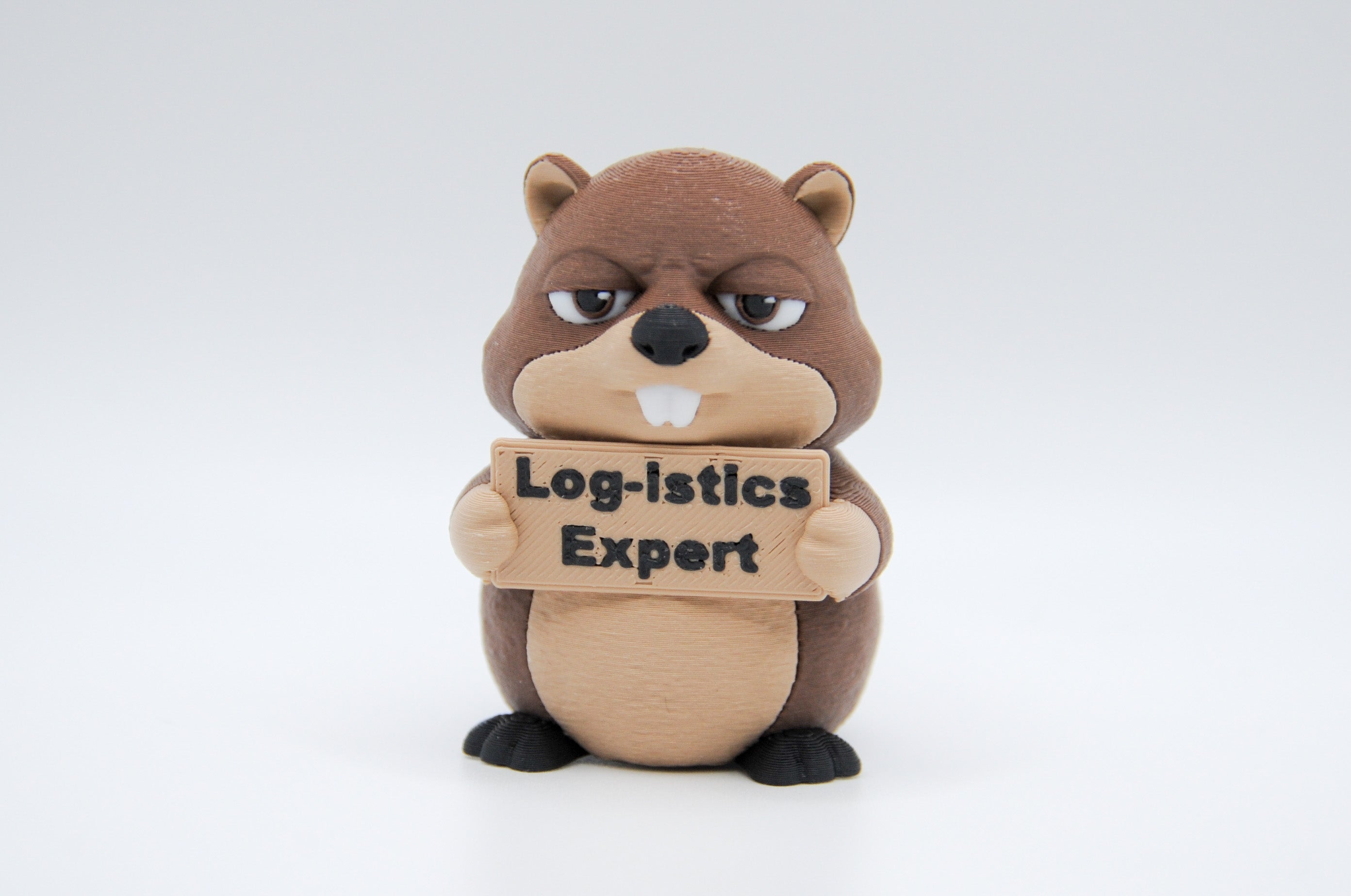 Beaver holding a Log-istics Expert sign