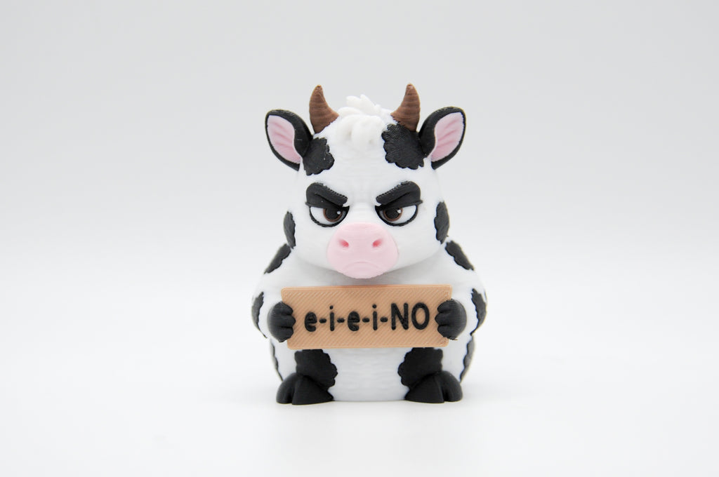 Cow holding an E-I-E-I-NO sign
