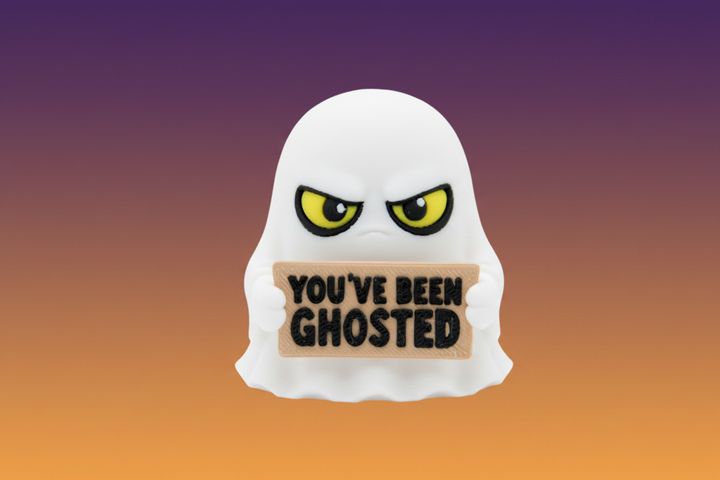 Ghost holding a You've Been Ghosted sign on a warm gradient background