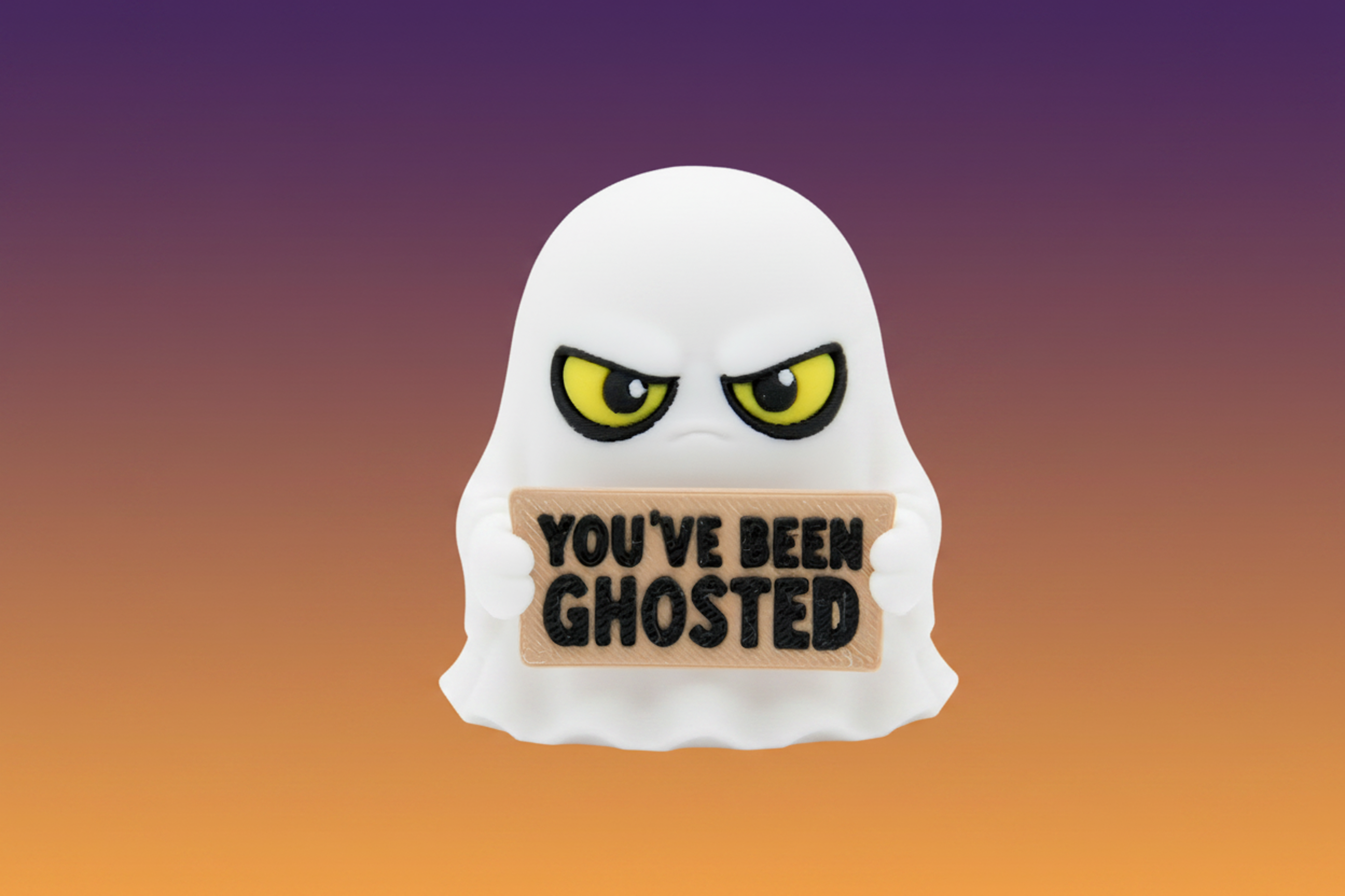 Ghost holding a You've Been Ghosted sign on a warm gradient background