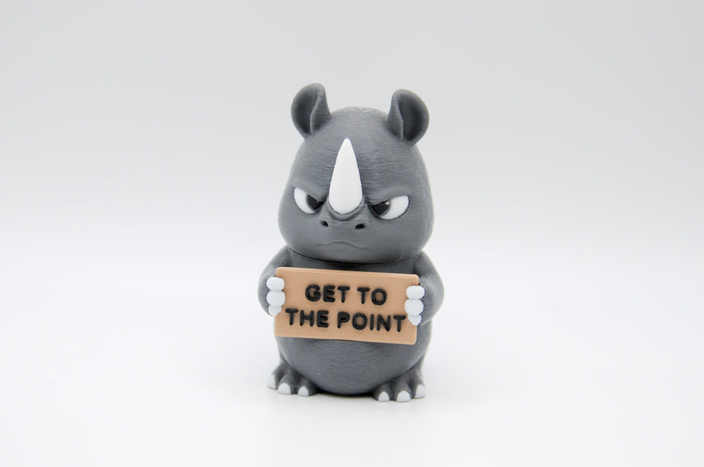 Rhinoceros holding a Get to the Point sign